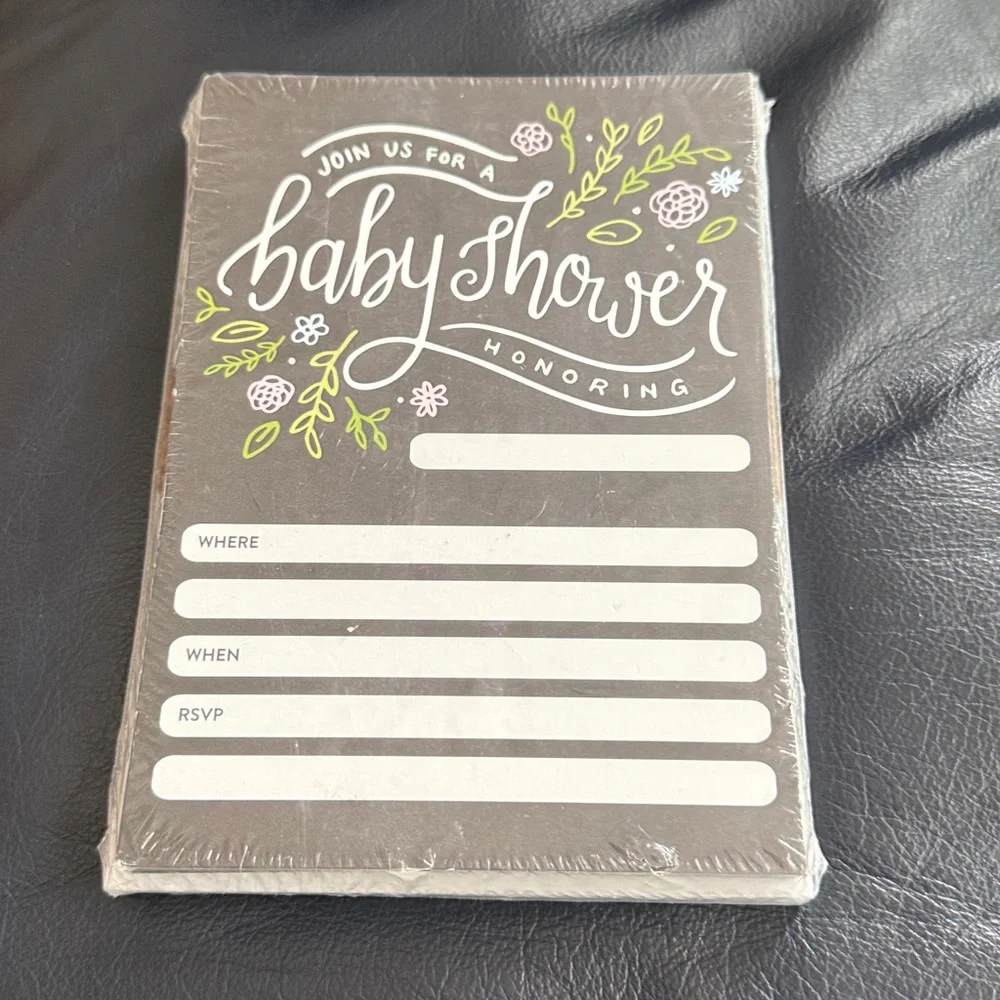 Baby Shower Invitation Cards - Gray Floral. 2 bags of 25 each. Total 50!